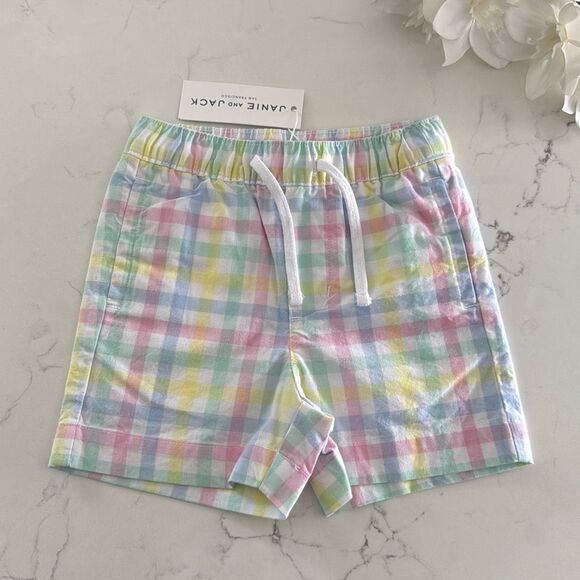 Janie and Jack Gingham Poplin Pull-On Short in White Gingham Size 12/18 Months - Picture 2 of 8